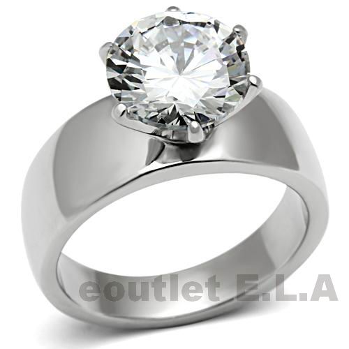 4CT CZ SOLITAIRE STAINLESS STEEL WIDE BAND-size6